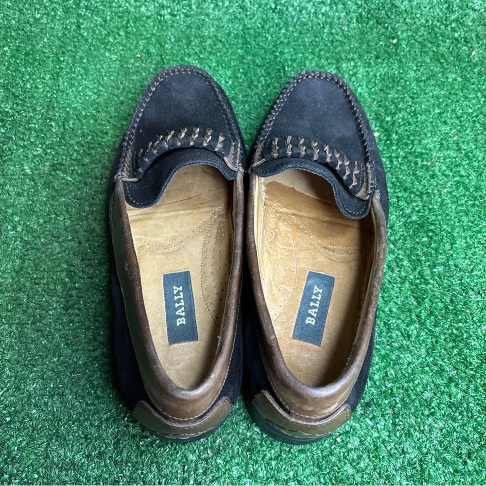 Bally Vintage Black Suede Leather Loafers Shoes Mens 7.5 Made In Italy‎